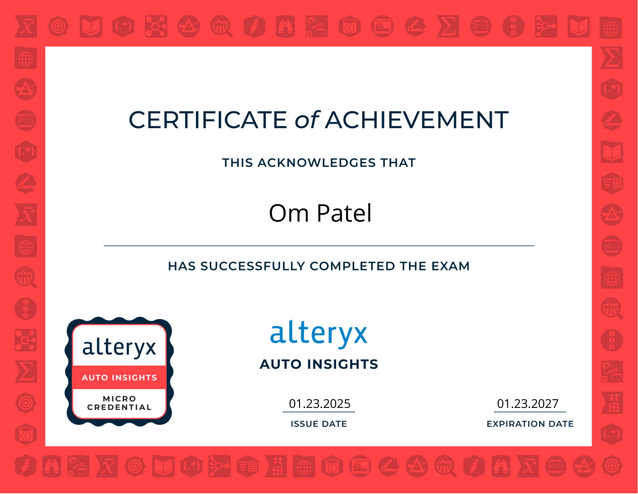 Alteryx Auto Insights Certificate